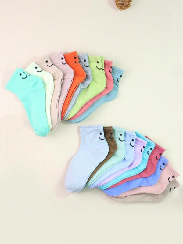 Women's Random Color Cartoon Face Print Ankle Socks, Cute Comfy Breathable Socks, Multipack Knit Socks for All Seasons