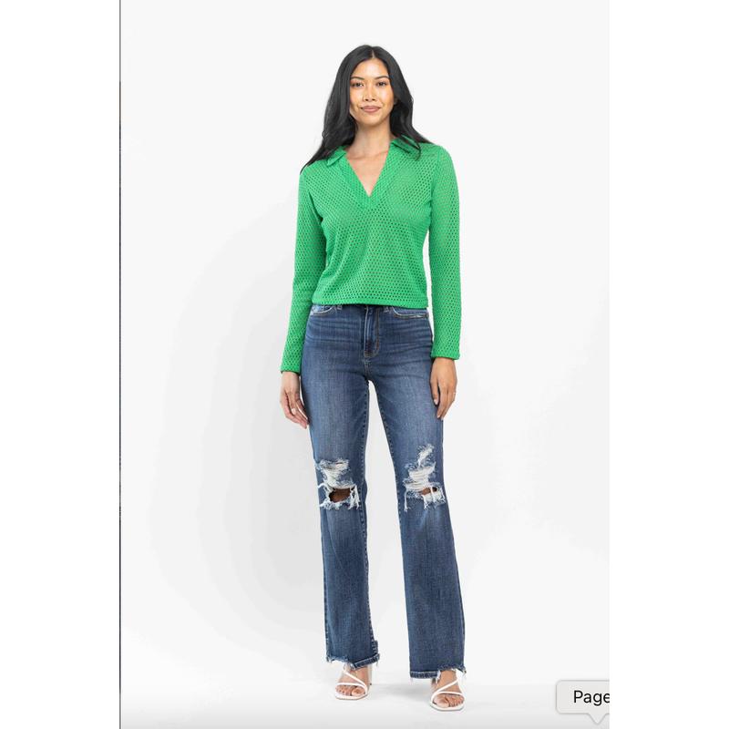 Judy Blue 90's Knee Destroy Straight Leg Jeans