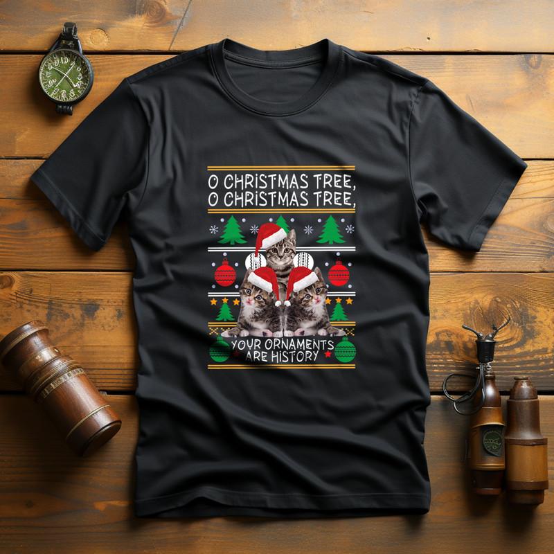 Cats Christmas Shirt Funny Ornaments Pajama Family Gift Tee T-Shirt