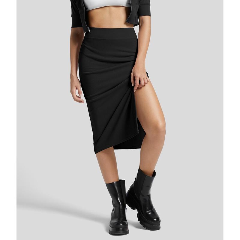 Halara Ribbed High Waisted Split Bodycon Midi Casual Skirt