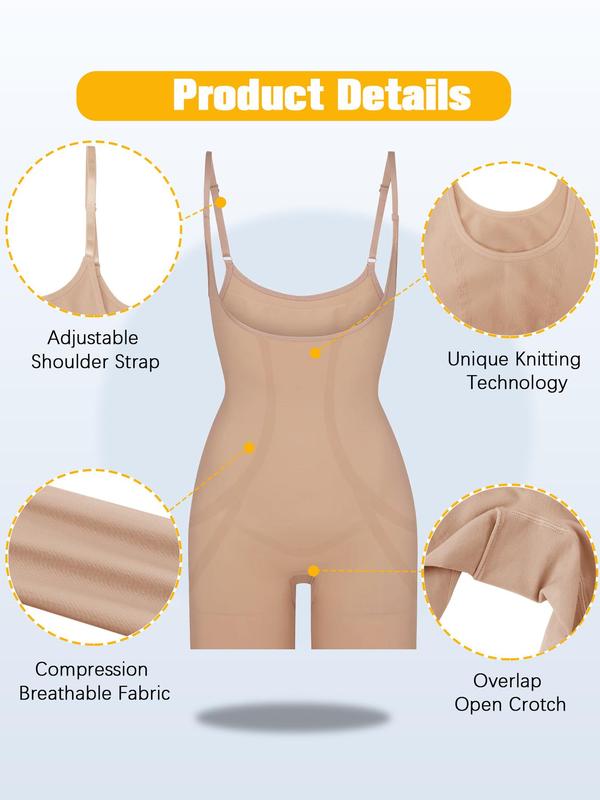 Women's Solid Adjustable Strap Open Bust Shapewear Romper, High Stretch Tummy Control Shapewear Bodysuit, Ladies Shaper for All Seasons