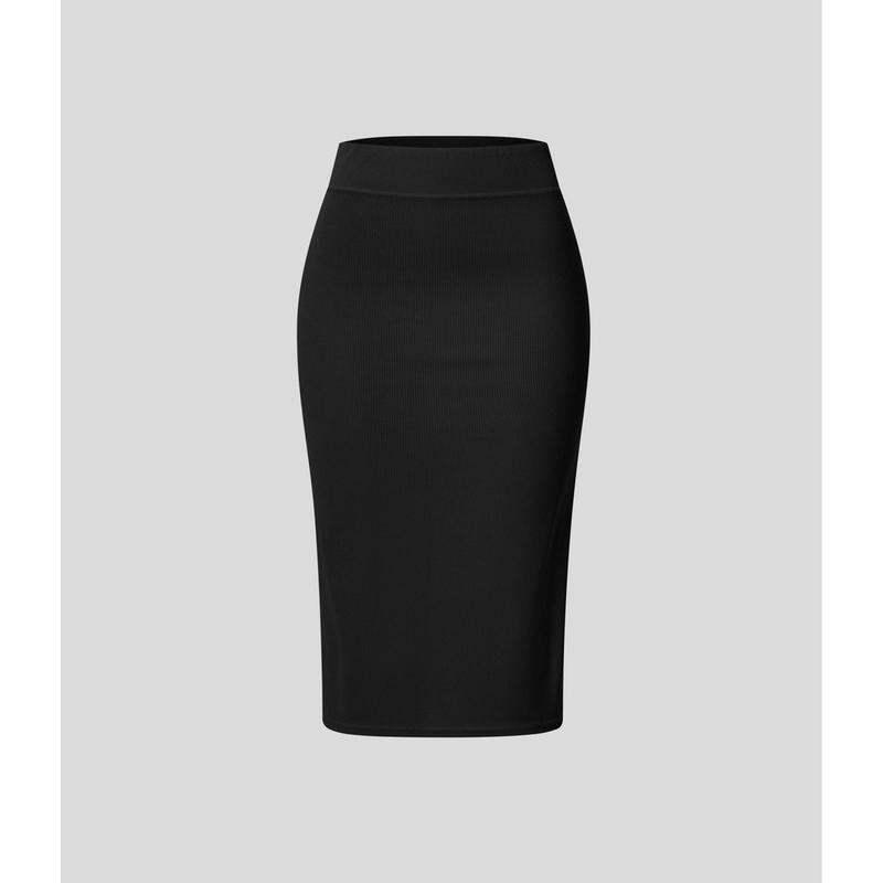 Halara Ribbed High Waisted Split Bodycon Midi Casual Skirt