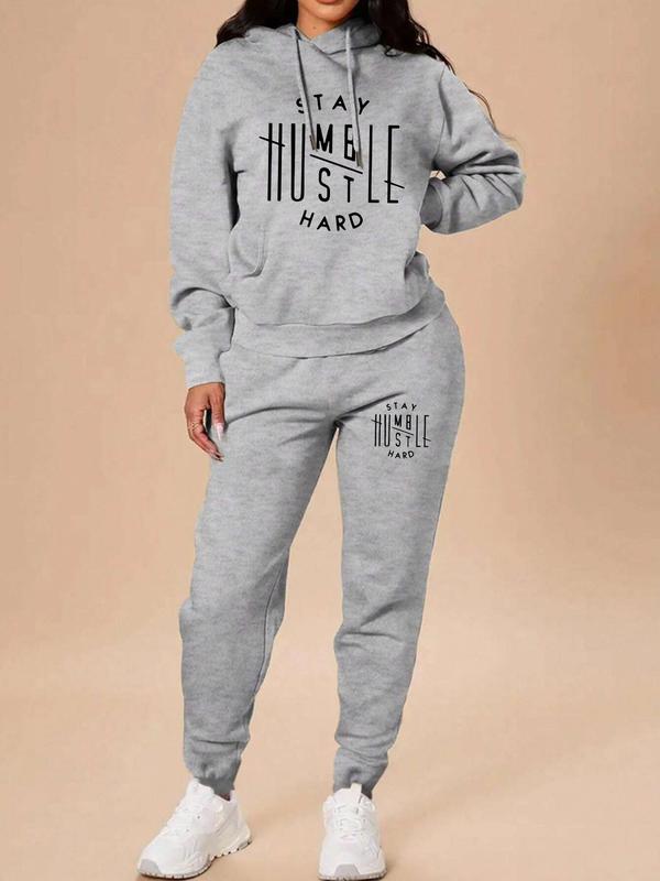  Letter Print Hoodie & Sweatpants Set, Casual Long Sleeve Hooded Sweatshirt & Jogger Pants, Women's Fall & Winter Clothes for Daily Wear