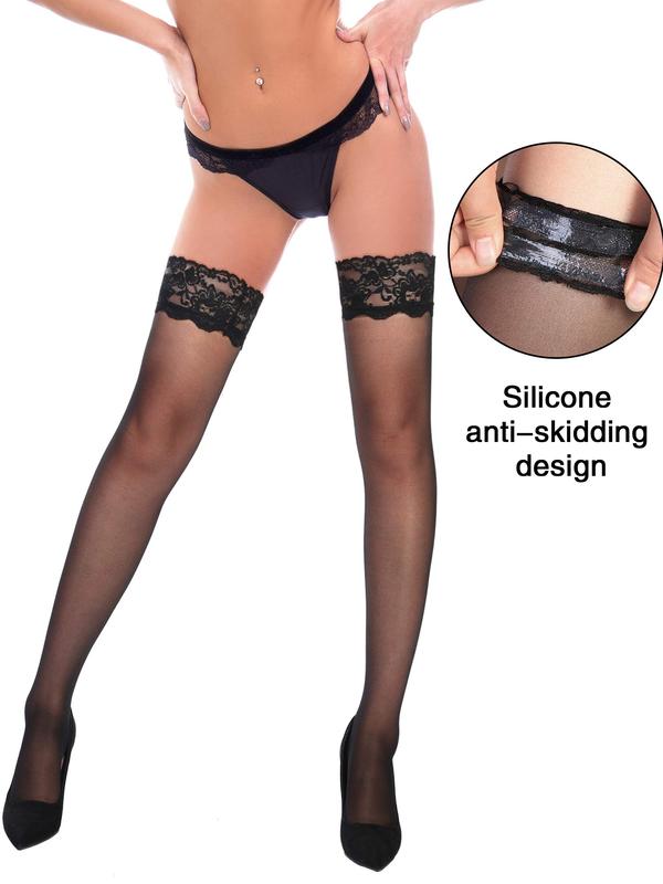 3 Pairs Women Thigh High Stockings Anti-skid Silicone Lace Stockings Silk Stocking Tights for Women and Girls Supplies