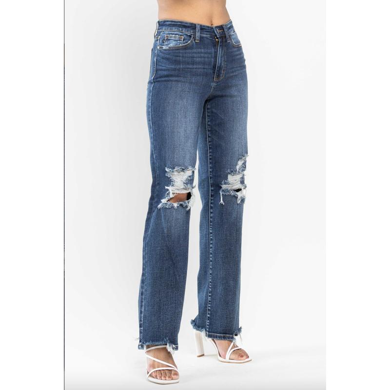 Judy Blue 90's Knee Destroy Straight Leg Jeans