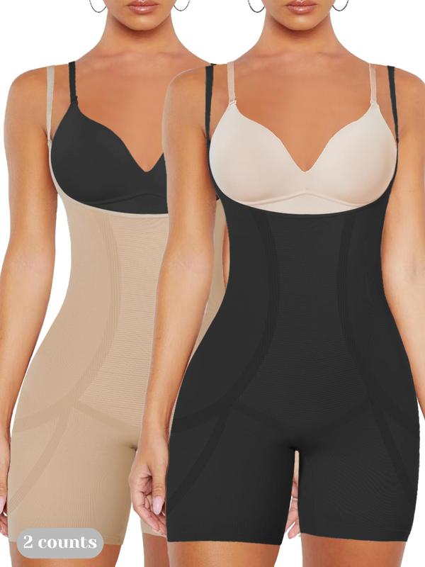 Women's Solid Adjustable Strap Open Bust Shapewear Romper, High Stretch Tummy Control Shapewear Bodysuit, Ladies Shaper for All Seasons