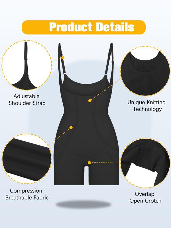 Women's Solid Adjustable Strap Open Bust Shapewear Romper, High Stretch Tummy Control Shapewear Bodysuit, Ladies Shaper for All Seasons