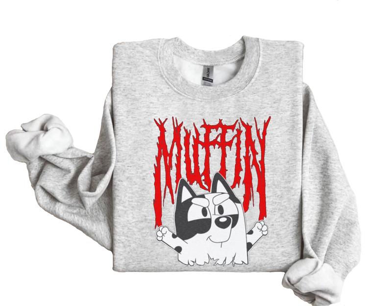 Muffin Sweatshirt, Bluey Shirt Sweatshirt, Blue Dog Hoodie, Women Crewneck Cotton Womenswear Soft Sweaters