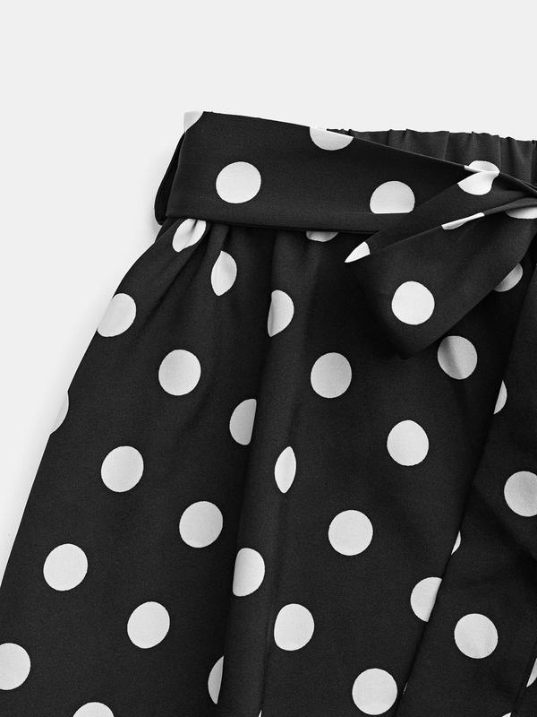 YOZY Women's Dot Pattern Bow Decor Skirt, Boho A-Line Long Skirt For Beach Holiday Vacation, Ladies Summer Clothes