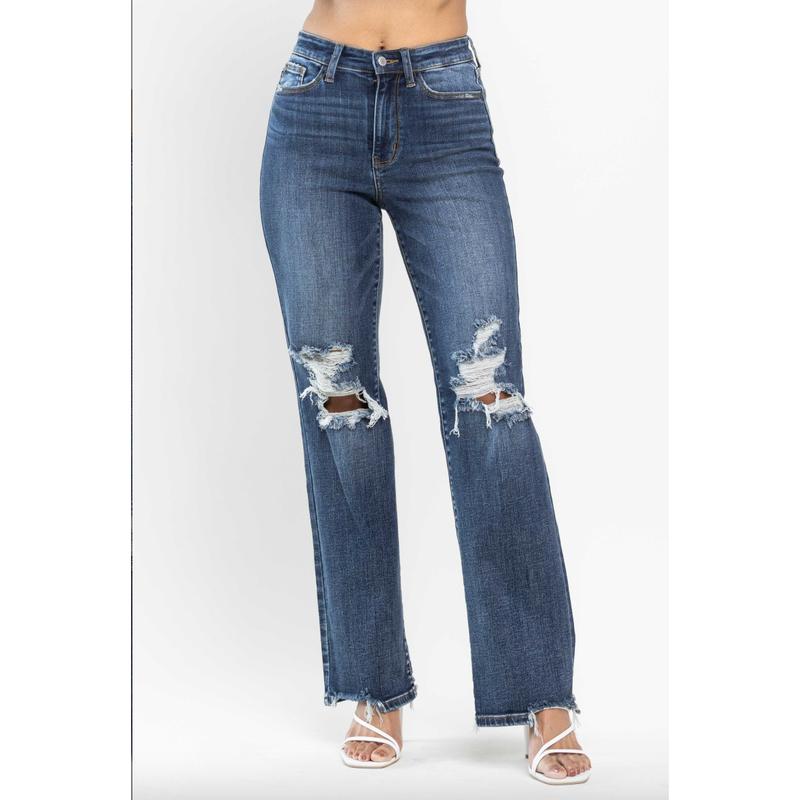 Judy Blue 90's Knee Destroy Straight Leg Jeans