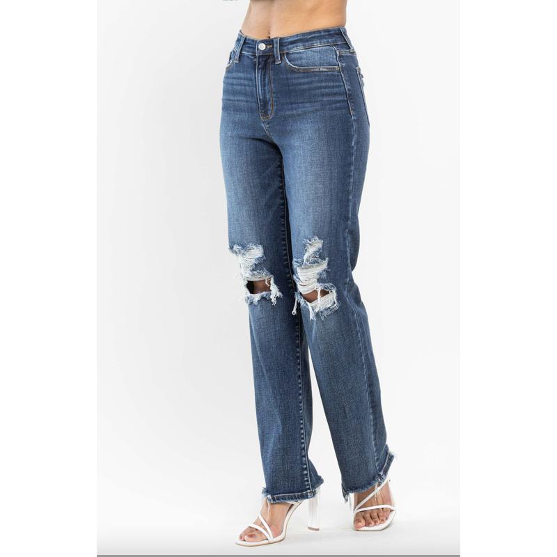 Judy Blue 90's Knee Destroy Straight Leg Jeans