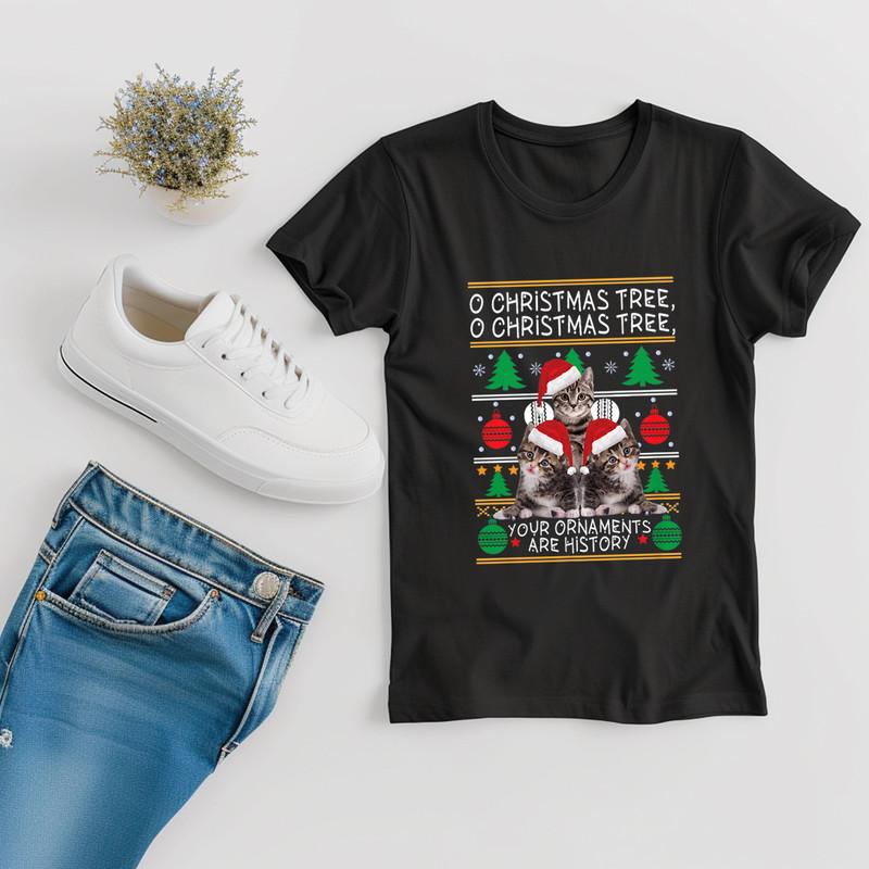 Cats Christmas Shirt Funny Ornaments Pajama Family Gift Tee T-Shirt