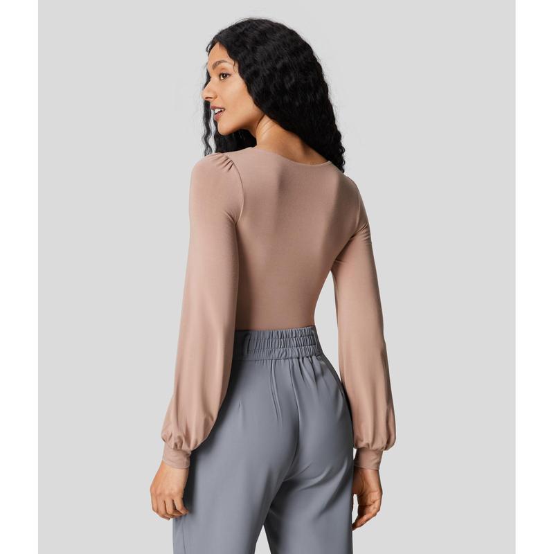 Halara V Neck Long Sleeve Button Work Bodysuit