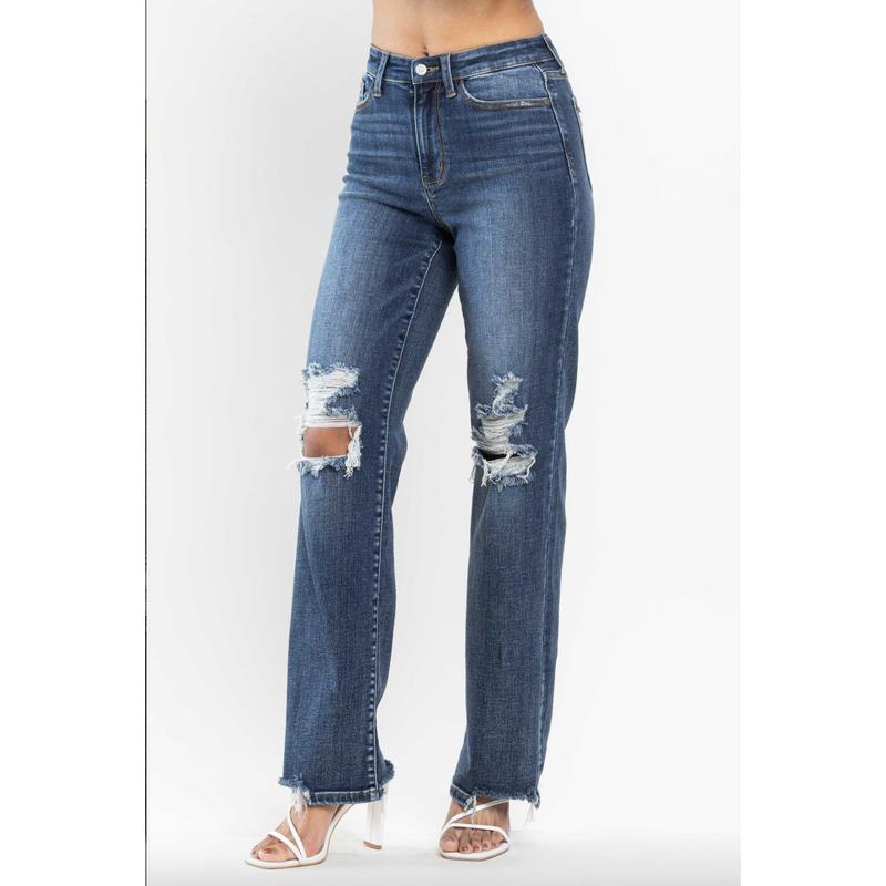 Judy Blue 90's Knee Destroy Straight Leg Jeans