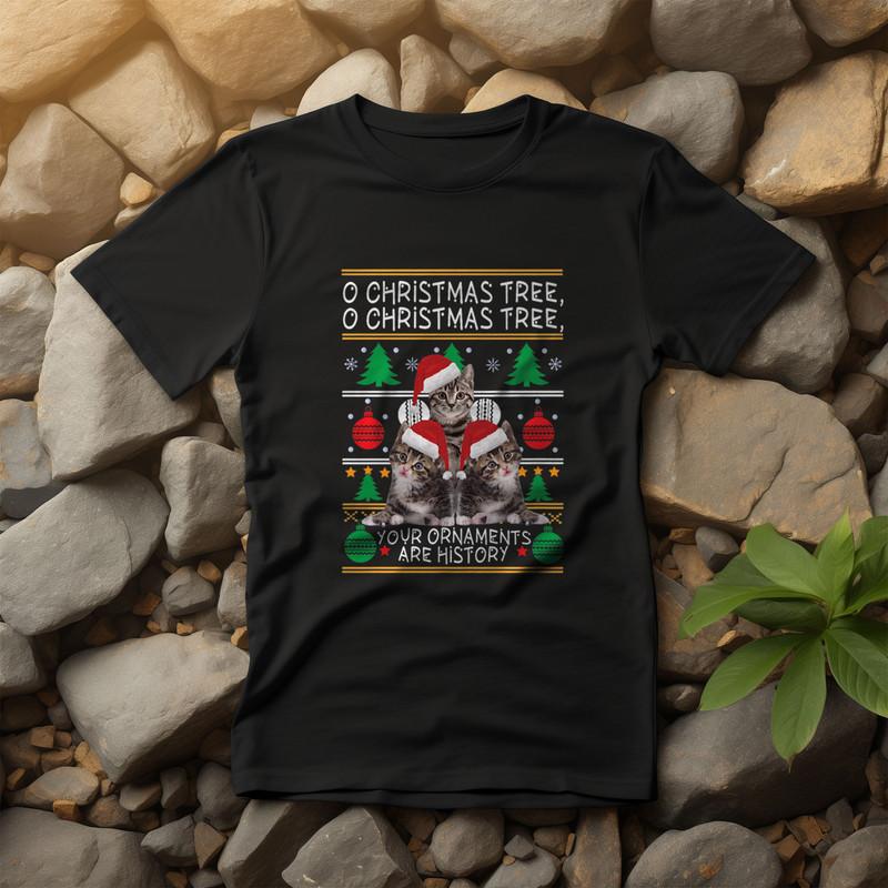 Cats Christmas Shirt Funny Ornaments Pajama Family Gift Tee T-Shirt