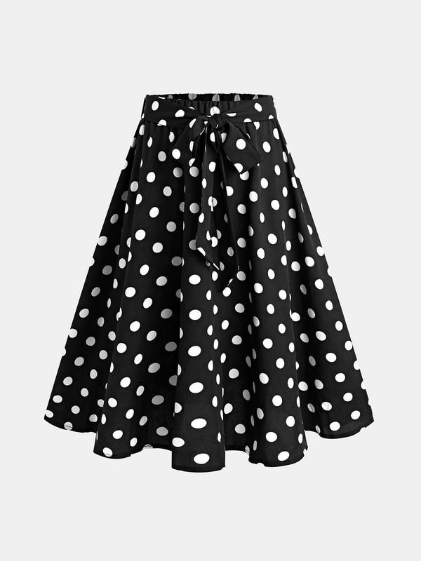 YOZY Women's Dot Pattern Bow Decor Skirt, Boho A-Line Long Skirt For Beach Holiday Vacation, Ladies Summer Clothes