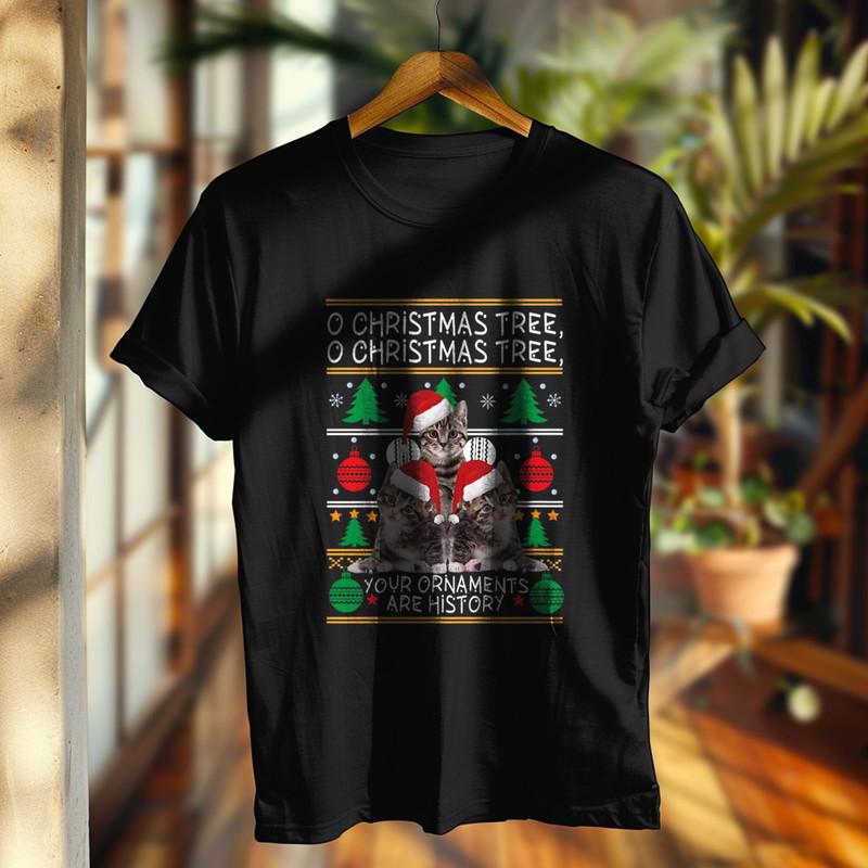 Cats Christmas Shirt Funny Ornaments Pajama Family Gift Tee T-Shirt