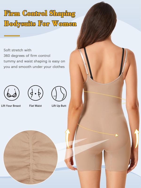 Women's Solid Adjustable Strap Open Bust Shapewear Romper, High Stretch Tummy Control Shapewear Bodysuit, Ladies Shaper for All Seasons