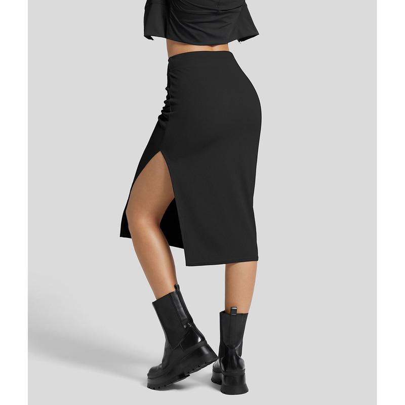 Halara Ribbed High Waisted Split Bodycon Midi Casual Skirt