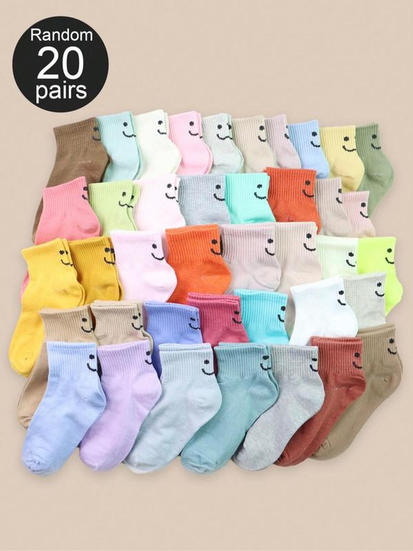 Women's Random Color Cartoon Face Print Ankle Socks, Cute Comfy Breathable Socks, Multipack Knit Socks for All Seasons