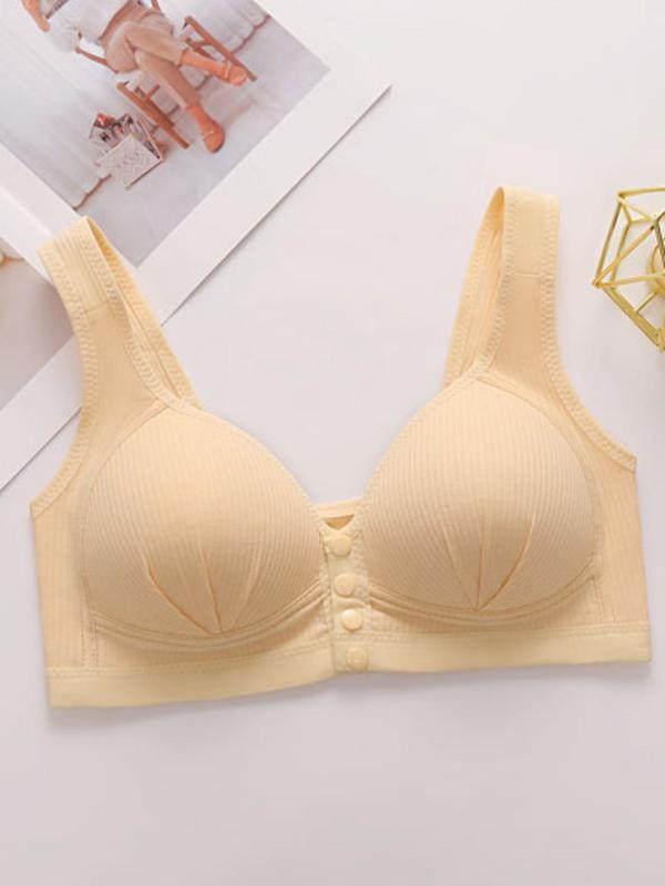 Women's Solid Wireless Bralette, Soft Comfortable Breathable Button Front Bra for Daily Wear, Women's Lingerie for All Seasons