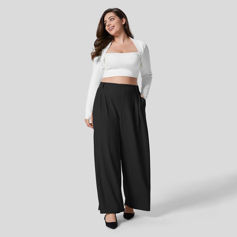 Halara High Waisted Plicated Side Pocket Wide Leg Waffle Work Plus Size Pants