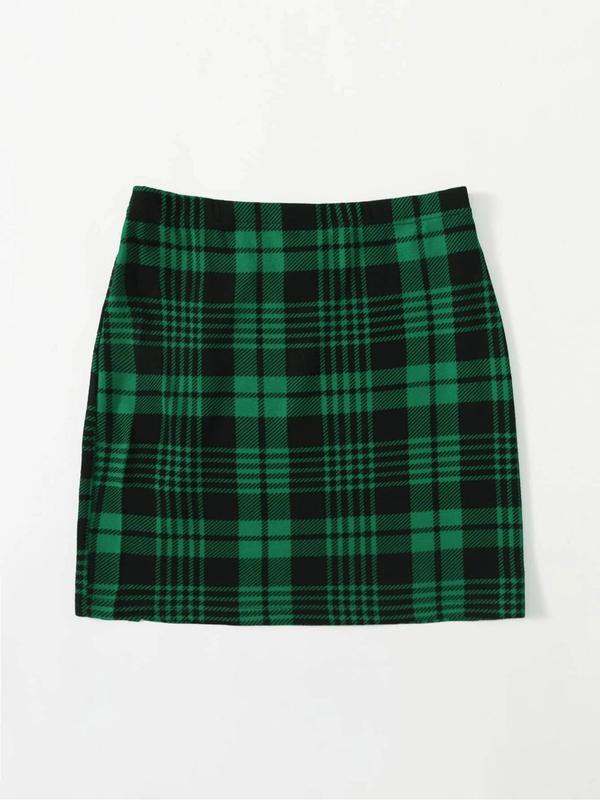 Women's Plaid Print Split Hem Bodycon Skirt, Casual Fashion Short Skirt for Daily Wear, Ladies Bottoms for All Seasons