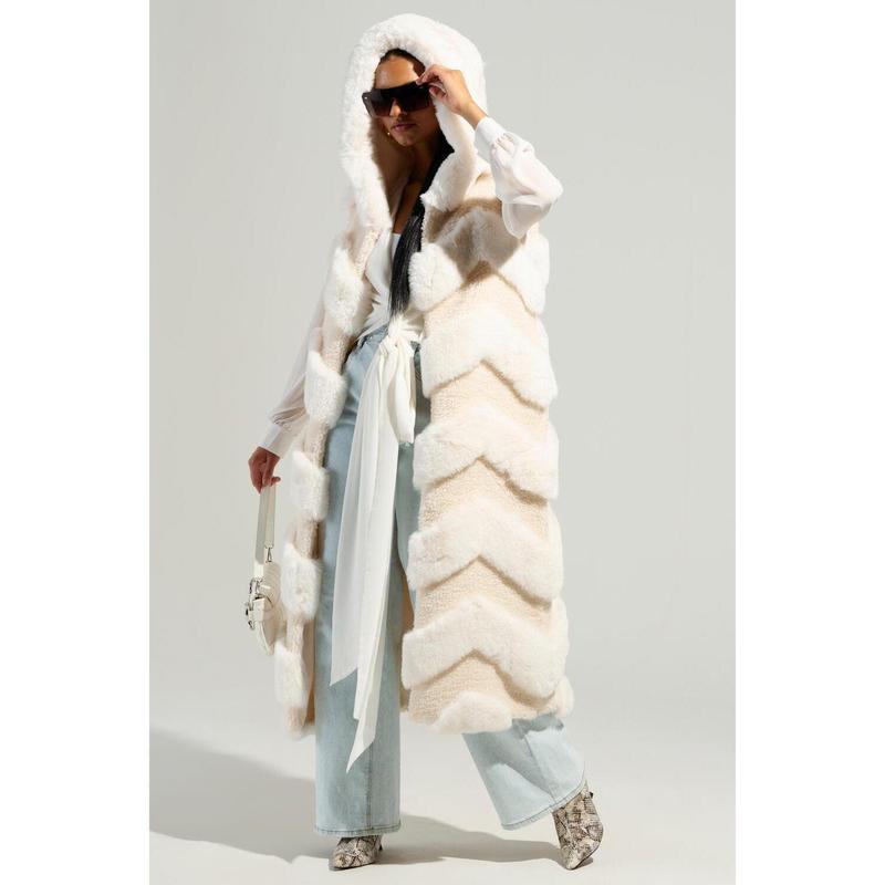 JEMI MIX MATERIAL FAUX FUR VEST IN IVORY