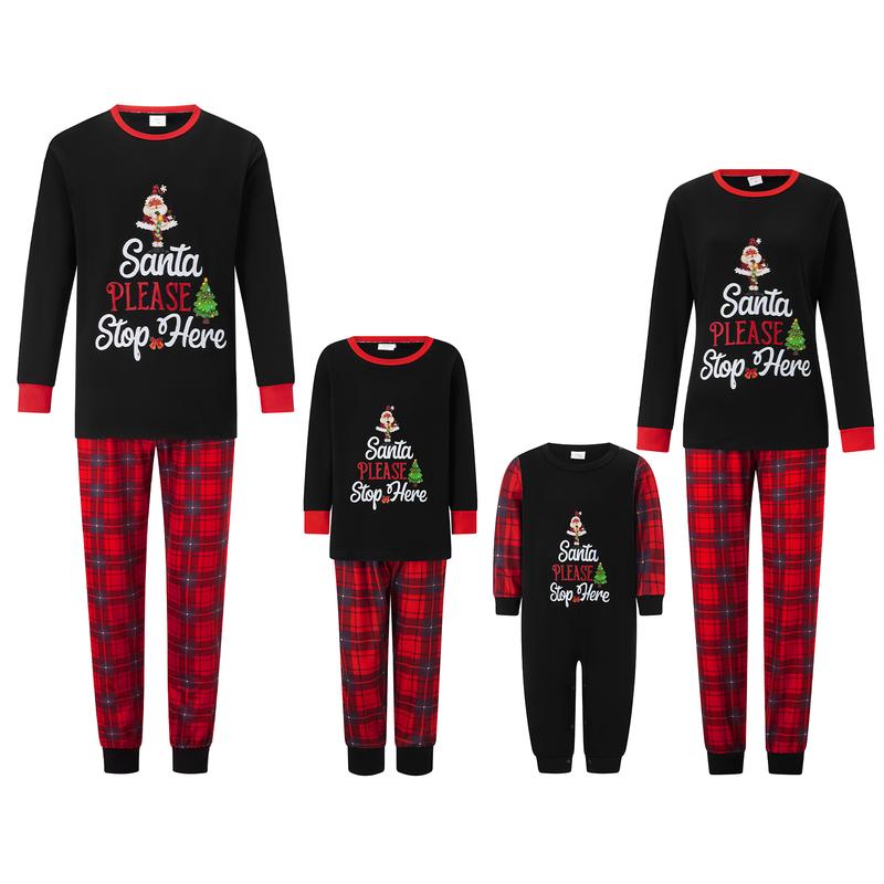 Family Matching Christmas Pajamas Set Letter Plaid Print Holiday Pajamas Sleepwear Dad Mom Kids PJs