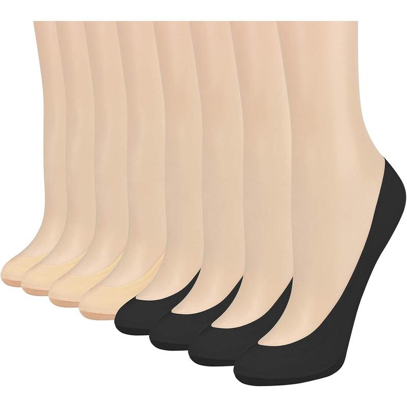 Double Couple 8 Pairs No Show Socks Women Low Cut Socks for Flats Non Slip Thin Liner Socks