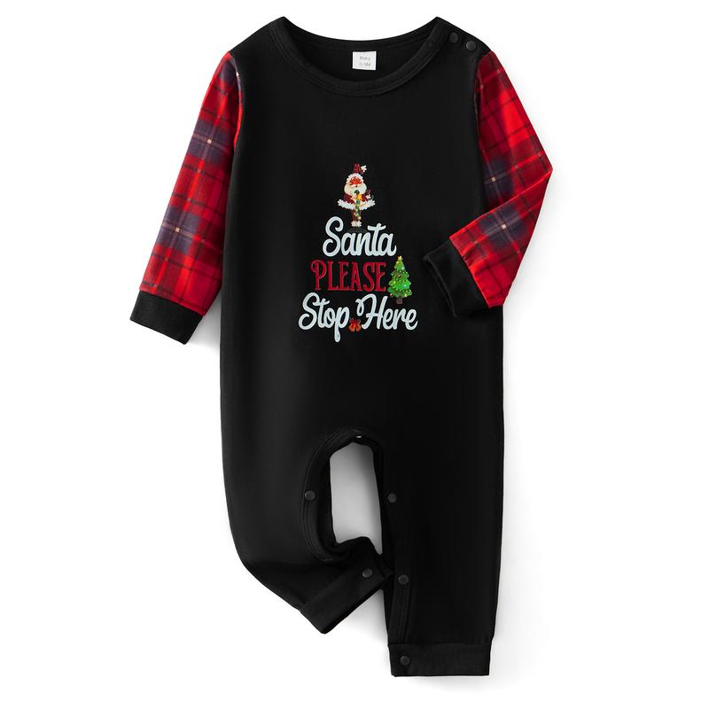 Family Matching Christmas Pajamas Set Letter Plaid Print Holiday Pajamas Sleepwear Dad Mom Kids PJs