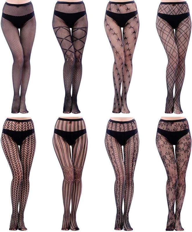 8 Pairs Lace Tights Fishnet Floral Stockings Lace Patterned Tights Small Hole Pattern Leggings Tights Net Pantyhose