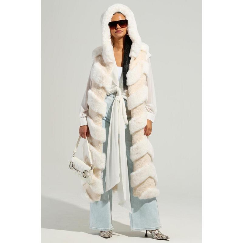 JEMI MIX MATERIAL FAUX FUR VEST IN IVORY