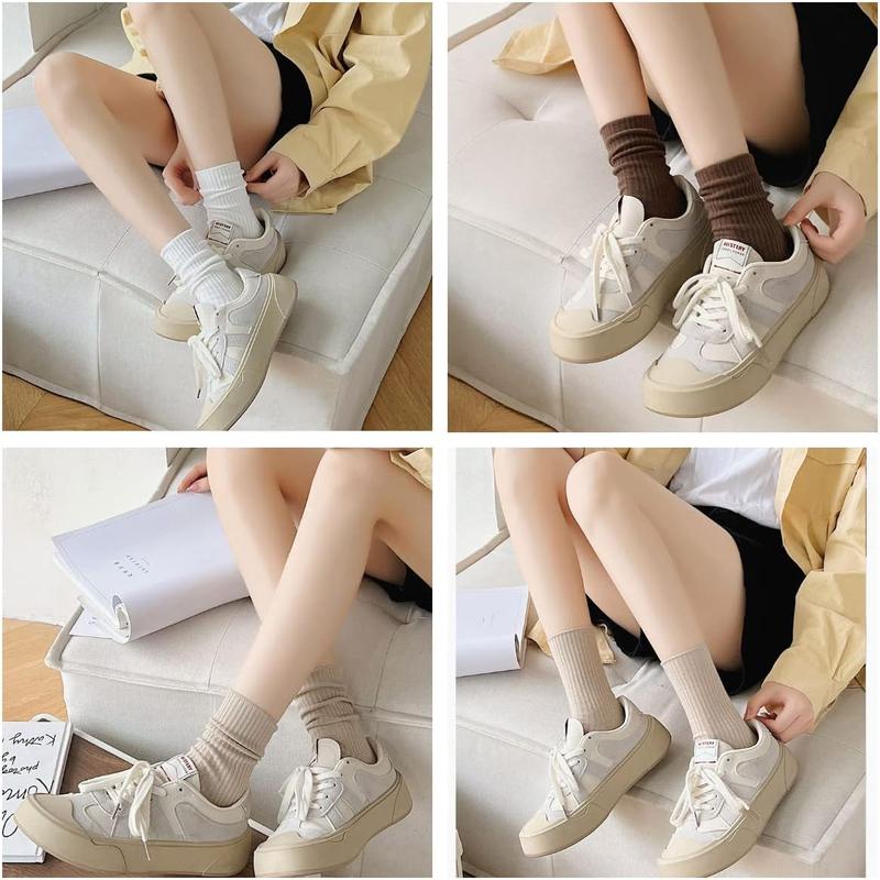 Womens Cute Cotton Crew Socks Neutral Aesthetic Slouchy Boot Dress Socks Women Girls Granola Essentials