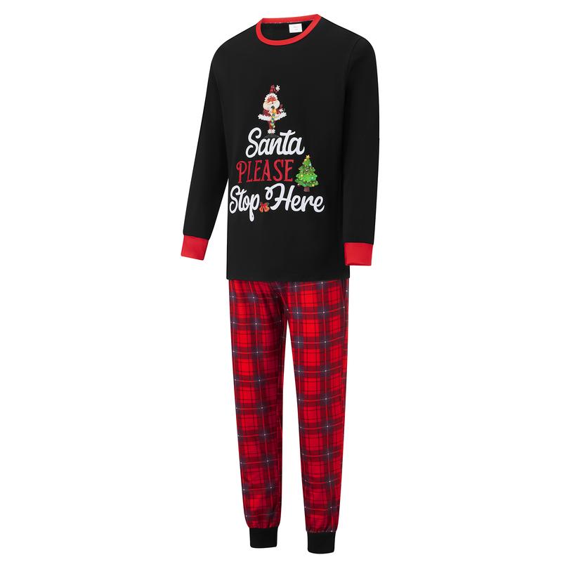 Family Matching Christmas Pajamas Set Letter Plaid Print Holiday Pajamas Sleepwear Dad Mom Kids PJs