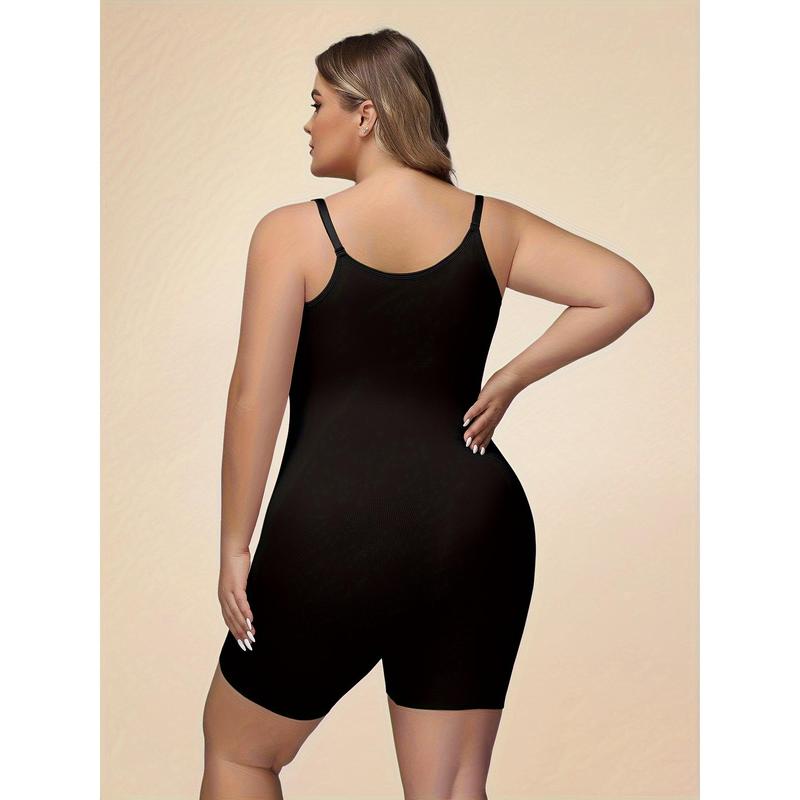 Plus size seamless shapewear bodysuit-instant tummy control & butt lifter-Womens plus solid color thigh slimmer for a flawless silhouette