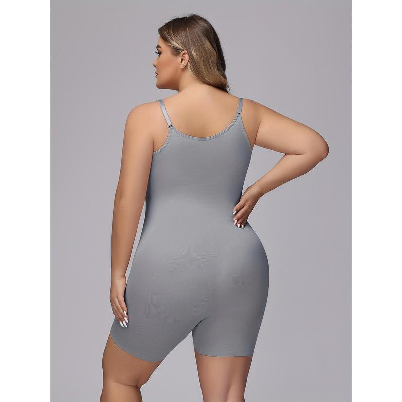 Plus size seamless shapewear bodysuit-instant tummy control & butt lifter-Womens plus solid color thigh slimmer for a flawless silhouette