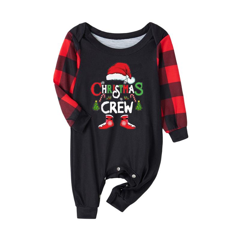 Hot Matching Christmas Pajamas For Family, Baby Romper Letter Christmas Hat Print Long Sleeve Tops + Plaid Pants Sleepwear Set