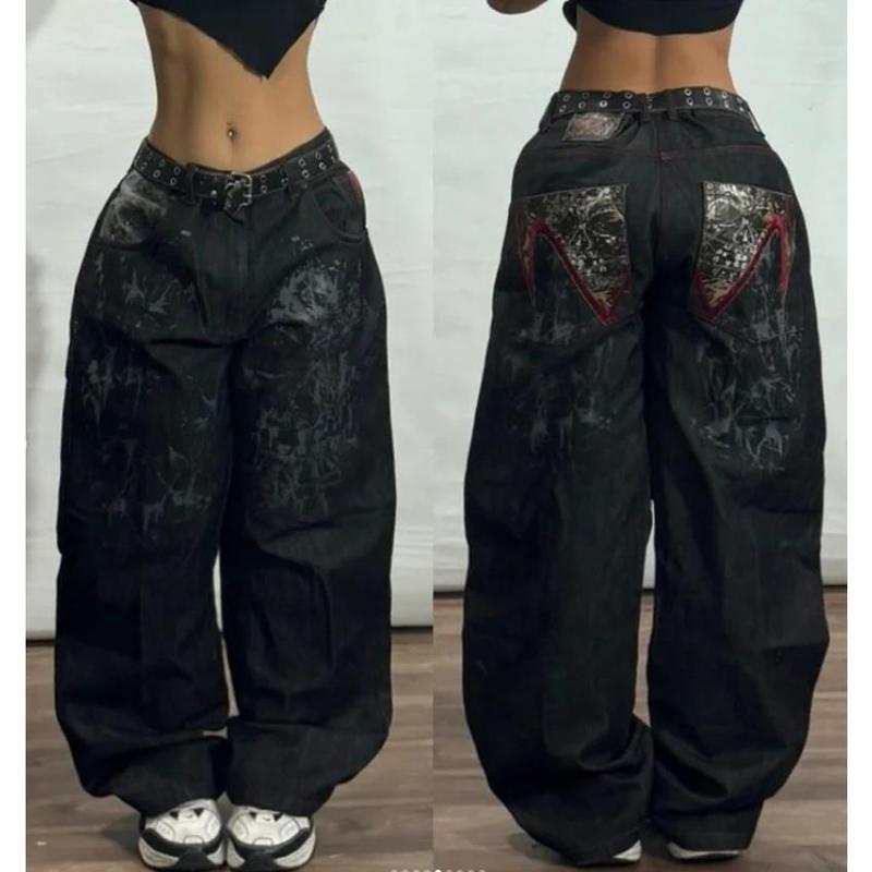 Y2K Fashion New Women Letter Print Baggy Jeans Streetwear Vintage Gothic Popular Casual Joker High Waist Wide Leg Pants Clothing