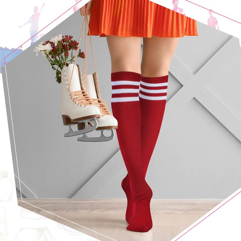 6 Pair Knee High Socks for Women Long Tube Striped Socks Roller Skate Socks for Girls Christmas School Womenswear