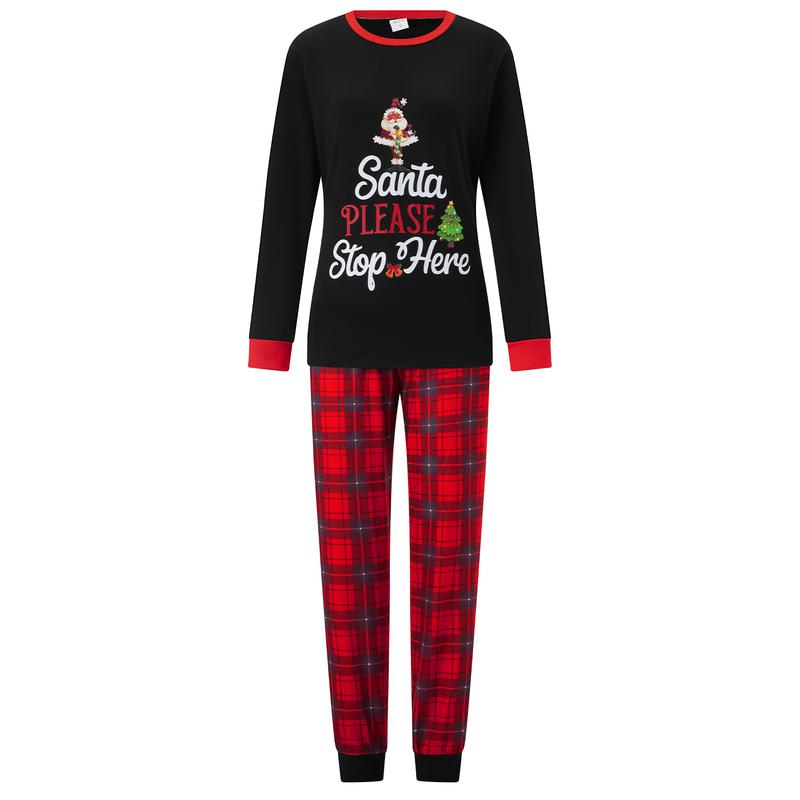 Family Matching Christmas Pajamas Set Letter Plaid Print Holiday Pajamas Sleepwear Dad Mom Kids PJs