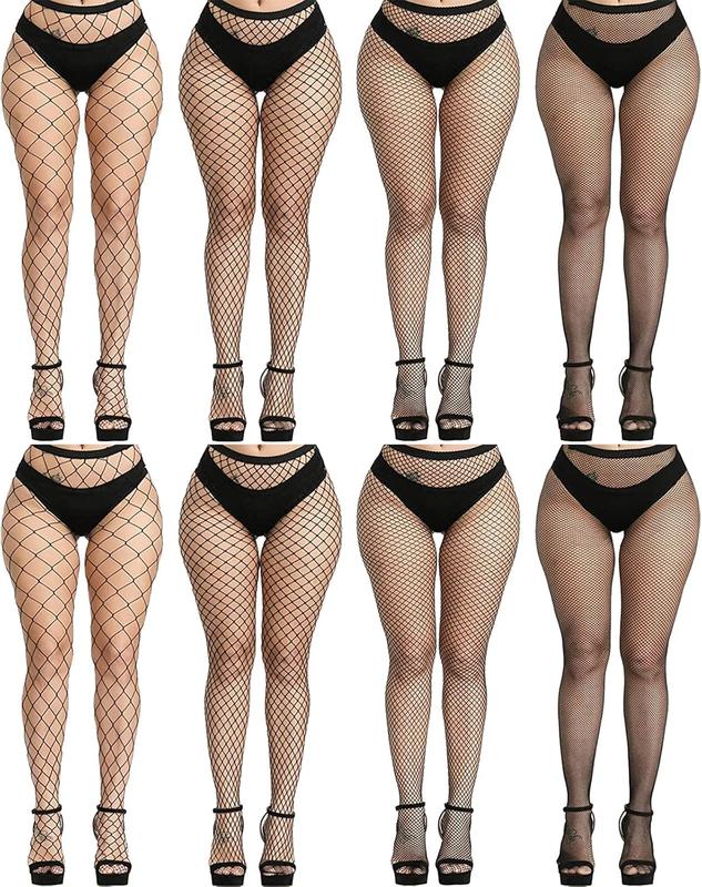 8 count Black Fishnet Stockings For Women, Thigh Hight Fishnet Tights, Ladies Fish Net Tights Plus Size One Size Fit All