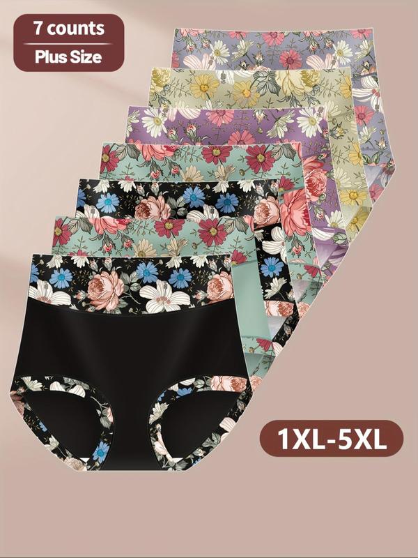  Floral Patchwork Print High Waist Panty, Casual Comfy Breathable Knicker for Daily Wear, Women's Underwear for All Seasons