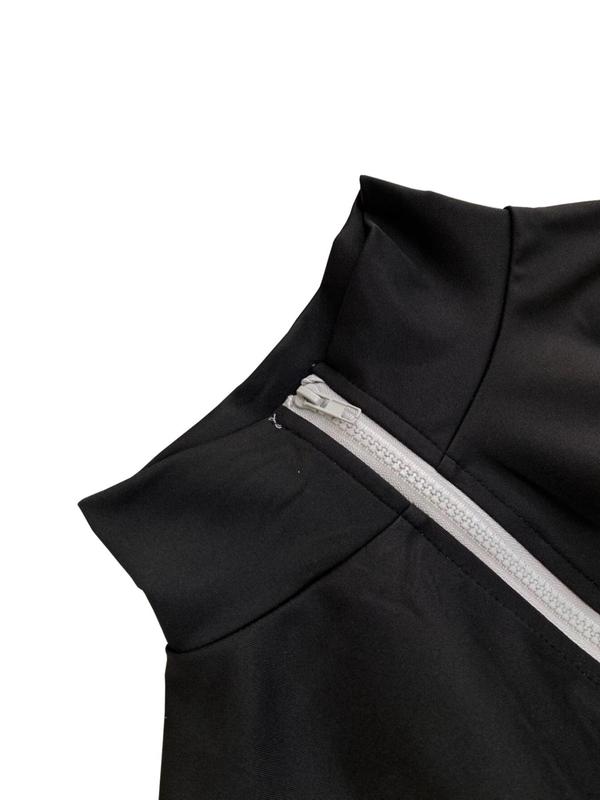 Women's Colorblock Zip Up Crop Jacket & Flare Leg Pants Two-piece Set, Casual Fashion Cozy Breathable Two Piece Outfits for Daily Outdoor Wear, Women Clothes for Fall & Winter