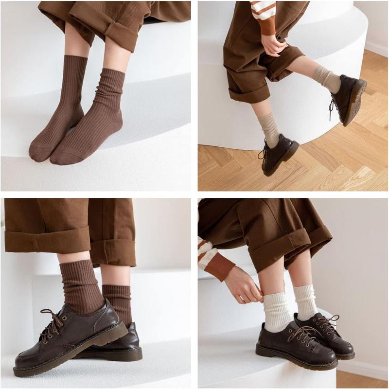 Womens Cute Cotton Crew Socks Neutral Aesthetic Slouchy Boot Dress Socks Women Girls Granola Essentials