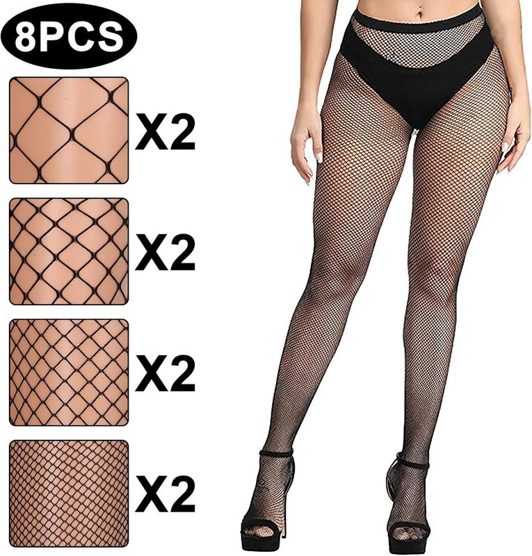 8 count Black Fishnet Stockings For Women, Thigh Hight Fishnet Tights, Ladies Fish Net Tights Plus Size One Size Fit All