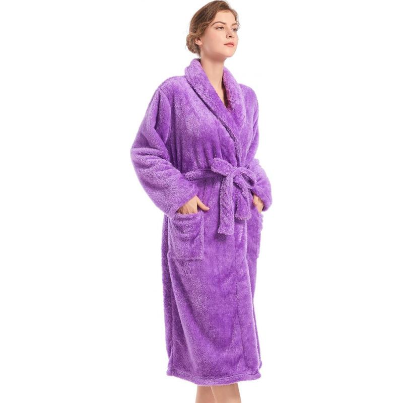 Inner Wish Womens Plush Fleece Robe, Cozy Warm Bathrobe Fuzzy Female Spa Robe With Pockets