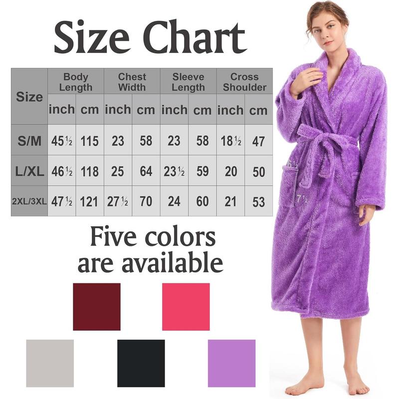 Inner Wish Womens Plush Fleece Robe, Cozy Warm Bathrobe Fuzzy Female Spa Robe With Pockets