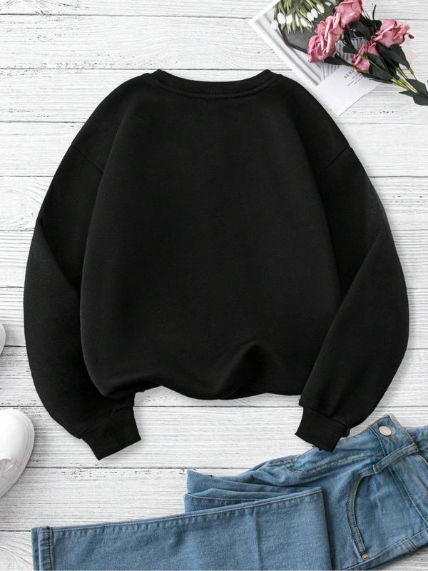 Women's Letter Print Drop Shoulder Sweatshirt, Casual Long Sleeve Round Neck Pullover for Daily Wear, Ladies Clothes for All Seasons