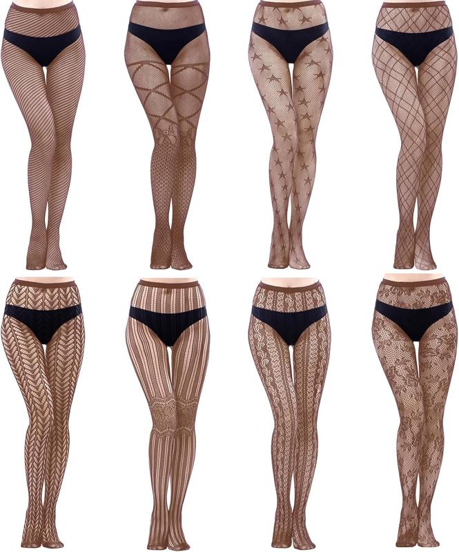 8 Pairs Lace Tights Fishnet Floral Stockings Lace Patterned Tights Small Hole Pattern Leggings Tights Net Pantyhose